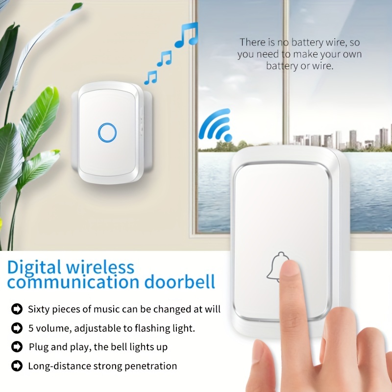 Timbre sin varillas para el Hogar, Alcance de hasta 1000 Pies – 60 Melodías Seleccionables – 5 Niveles Ajustables de Volumen, 110dB Modo Silencioso con Flash LED para Puertas y Ventanas, Enchufe US, Timbres para Casa, Campanilla Sin Cable para Salón Clase, Notificación inalámbrica, Sonería Moderna Diseño Elegante Transmisión Fiable Construcción Duradera Chime sin cuerdas Para Arrendatarios Propietarios - Imagen 8