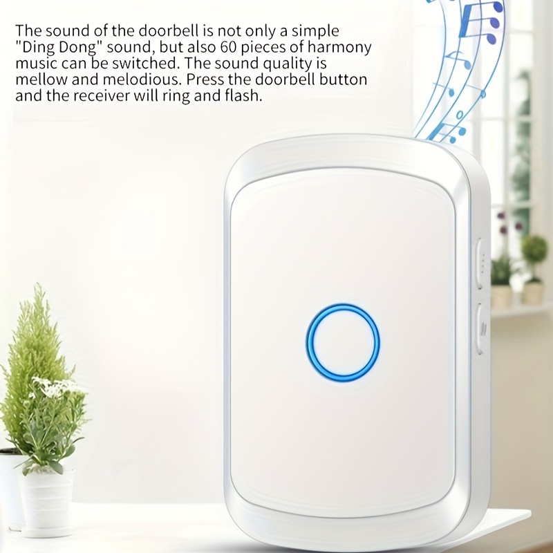 Timbre sin varillas para el Hogar, Alcance de hasta 1000 Pies – 60 Melodías Seleccionables – 5 Niveles Ajustables de Volumen, 110dB Modo Silencioso con Flash LED para Puertas y Ventanas, Enchufe US, Timbres para Casa, Campanilla Sin Cable para Salón Clase, Notificación inalámbrica, Sonería Moderna Diseño Elegante Transmisión Fiable Construcción Duradera Chime sin cuerdas Para Arrendatarios Propietarios - Imagen 9