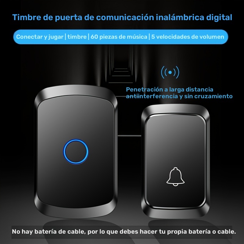 Timbre sin varillas para el Hogar, Alcance de hasta 1000 Pies – 60 Melodías Seleccionables – 5 Niveles Ajustables de Volumen, 110dB Modo Silencioso con Flash LED para Puertas y Ventanas, Enchufe US, Timbres para Casa, Campanilla Sin Cable para Salón Clase, Notificación inalámbrica, Sonería Moderna Diseño Elegante Transmisión Fiable Construcción Duradera Chime sin cuerdas Para Arrendatarios Propietarios